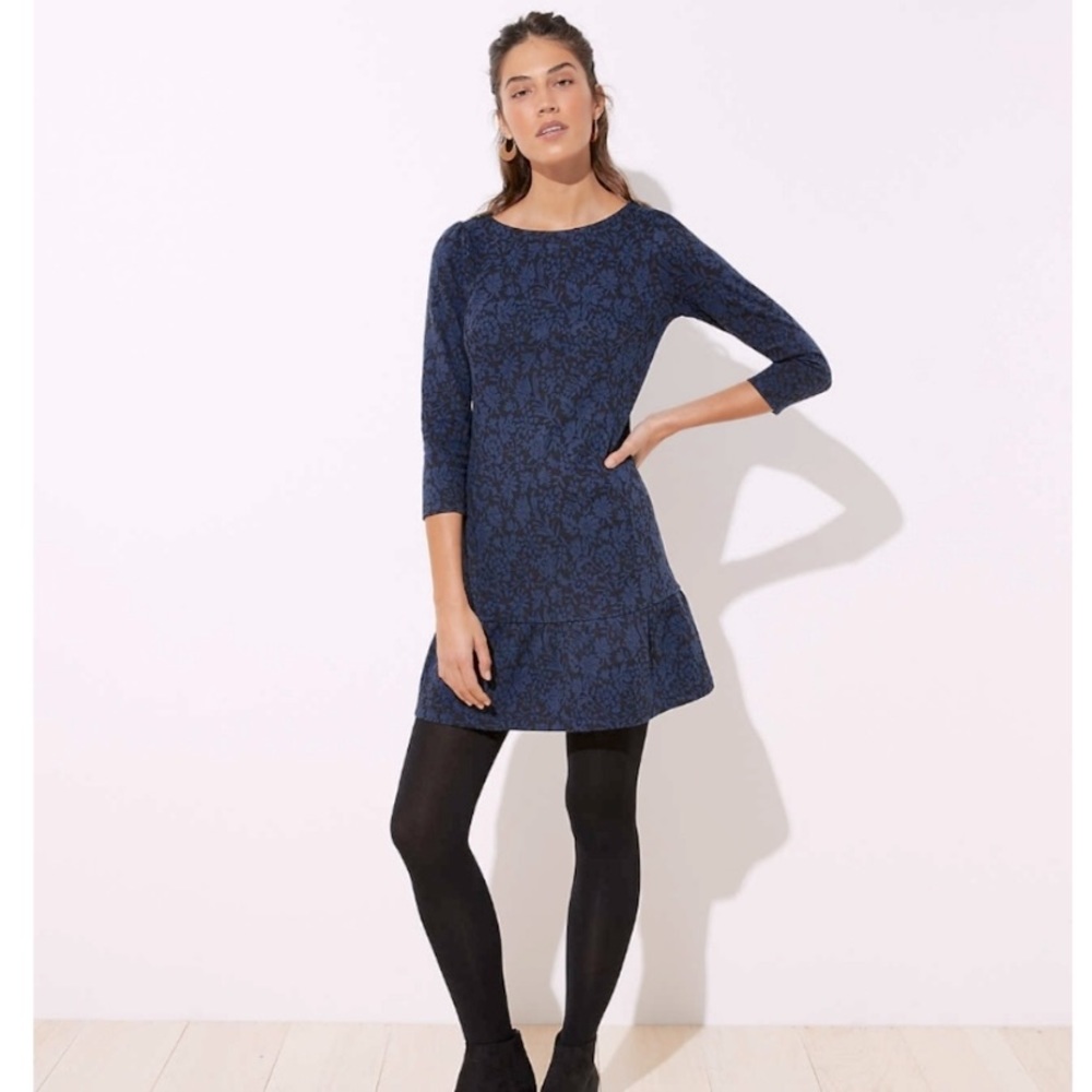 Loft Black and Blue Jacquard Dress